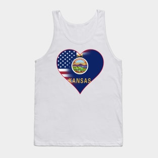State of Kansas Flag and American Flag Fusion Design Tank Top